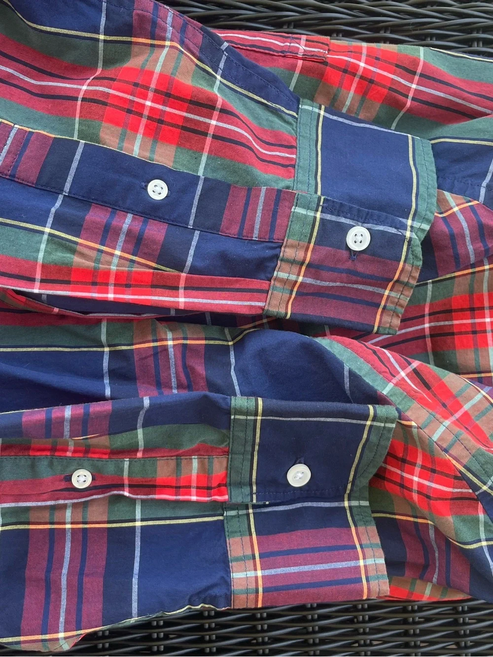 J. Crew Men's Button-Down Plaid Shirt - Navy, Red & Green Slim Fit Size Large